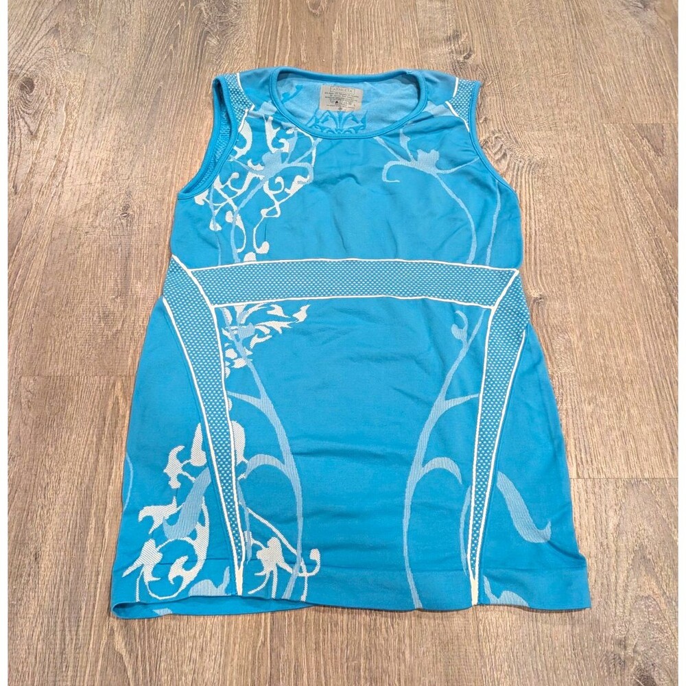 Athleta Blue Floral Seamless Performance Athletic Tank Top Running Gym Shirt L